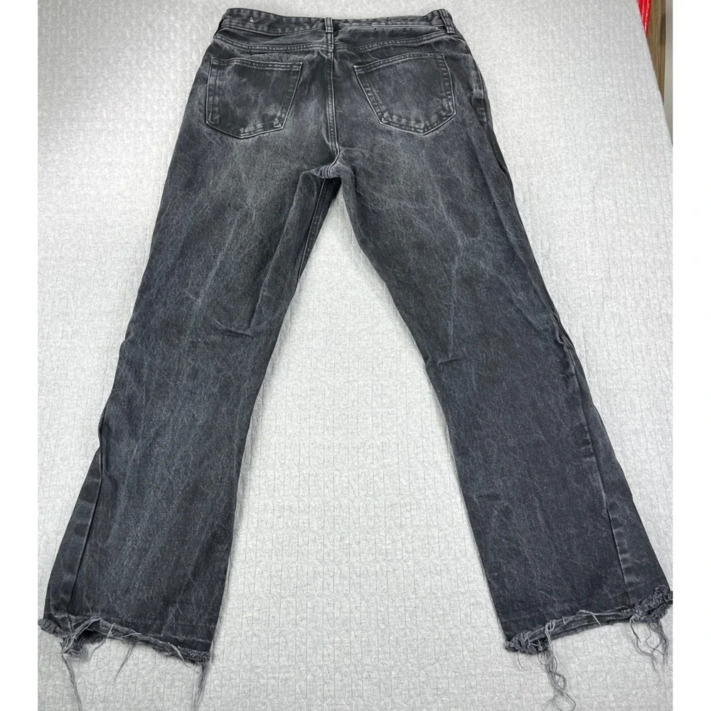 Zara Baggy Wide Leg Jeans Men 34/32x30.5 Black Distressed Raw Hem Straight Leg